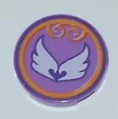 Medium Lavender Tile, Round 2 x 2 with Bottom Stud Holder with Elves Wind Power Icon Pattern