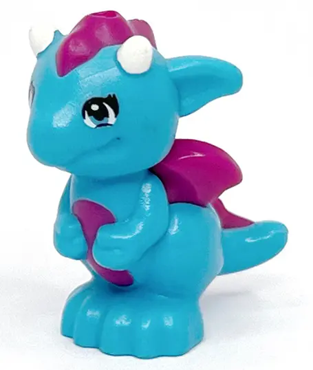 Medium Azure Dragon, Elves, Baby with Molded Magenta Stomach, Spines, and Wings and Printed White Ho