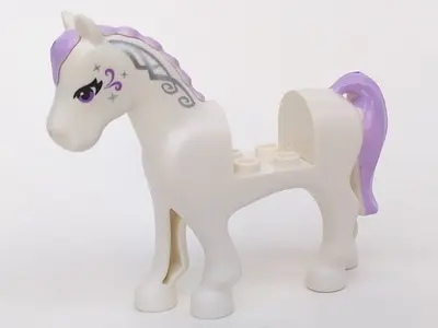 White Horse, Friends Style with 2 x 2 Cutout with Lavender Eyes, Face Decoration, Mane and Tail Patt