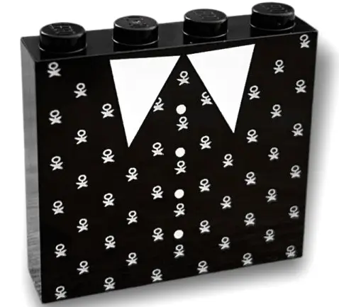 Black Brick 1 x 4 x 3 with White Collar, Buttons and Flowers Pattern (BrickHeadz Wednesday Dress)