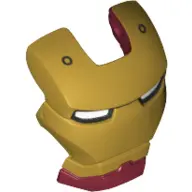 Dark Red Minifigure, Visor Top Hinge with Gold Face Shield, White Eyes and 2 Black Rivets Pattern