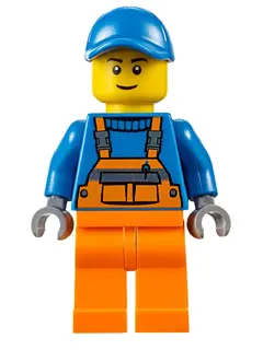Overalls with Safety Stripe Orange, Orange Legs, Blue Short Bill Cap, Thin Grin