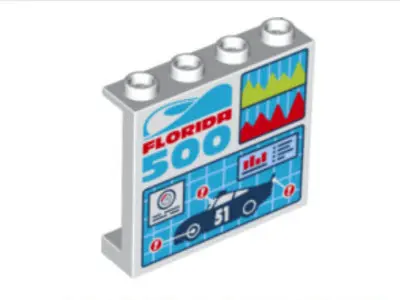 White Panel 1 x 4 x 3 with Side Supports - Hollow Studs with 'Florida 500', Diagrams and Car Table P