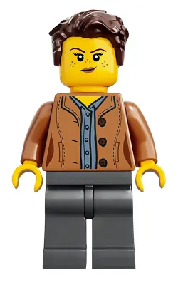 Mom, Freckles, Medium Nougat Jacket, Dark Brown Hair Swept Left Tousled