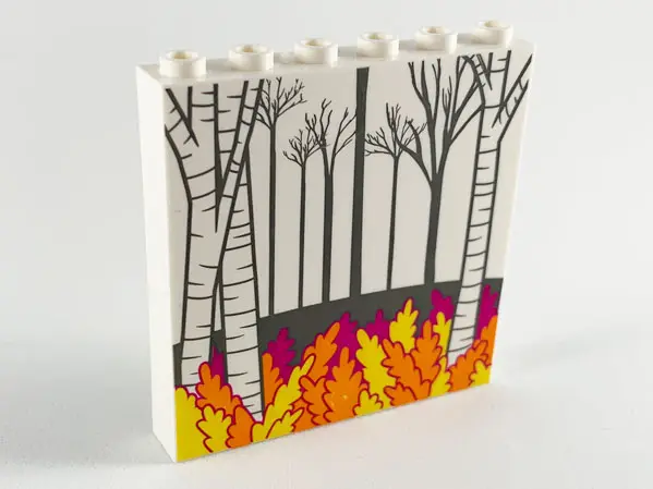 White Panel 1 x 6 x 5 with Dark Bluish Gray Trees, Aspen Trees, Magenta, Orange and Yellow Leaves Pa