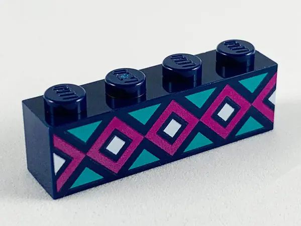 Dark Blue Brick 1 x 4 with Light Turquoise, Magenta, and White Diamonds Pattern