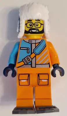Arctic Explorer - Male, Orange and Medium Azure Jacket, Dark Blue Ushanka Hat, Black Beard, Glasses,