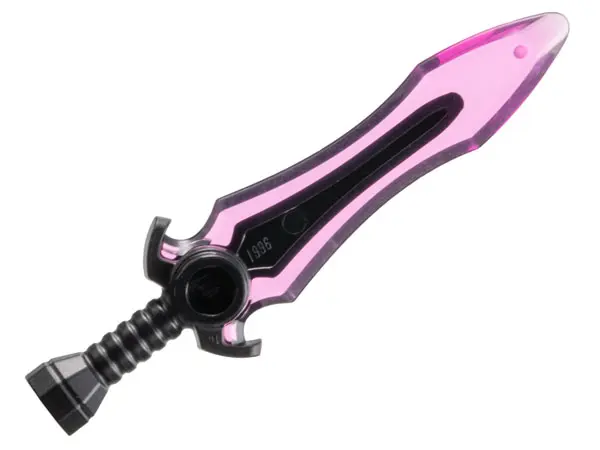Black Minifigure, Weapon Sword with Stud with Molded Trans-Dark Pink Blade Pattern