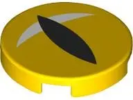 Yellow Tile, Round 2 x 2 with Bottom Stud Holder with Eye, Black Slit Pupil and White Crescent Glint
