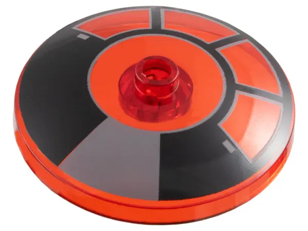 Trans-Red Dish 4 x 4 Inverted (Radar) with Open Stud with Black and Dark Bluish Gray Radial Millenni
