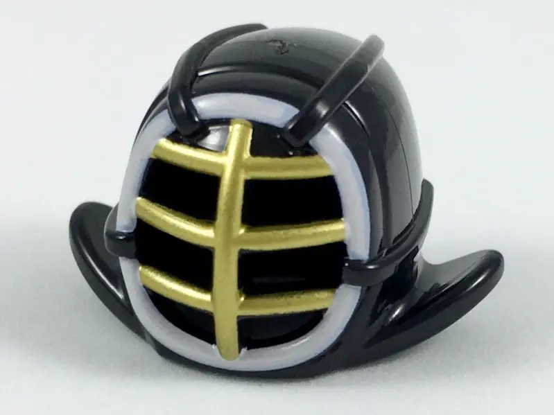 Black Minifigure, Headgear Helmet Ninjago Kendo with Gold Grille Mask and White Trim Pattern