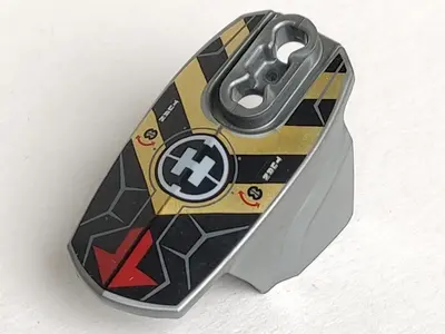 Flat Silver Hero Factory Armor with Ball Joint Socket - Size 5 with Red Arrows, Black and Gold Chevr