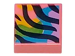 Coral Tile 1 x 1 with Black Tiger Stripes over Bright Green, Bright Light Orange, Dark Azure, and Me