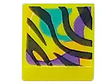 Neon Yellow Tile 1 x 1 with Black Tiger Stripes over Bright Light Orange, Dark Purple, and Dark Turq