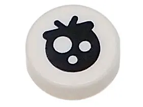 White Tile, Round 1 x 1 with Black Circle Eye with White Spots and Partially Closed Straight Eyelid 