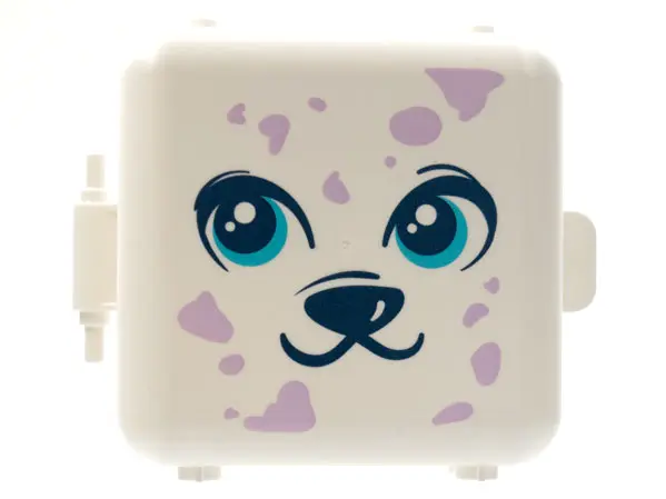 White Container, Box 3 x 8 x 6 2/3 Half Front with Dalmatian Dog Face, Medium Azure Eyes, and Lavend