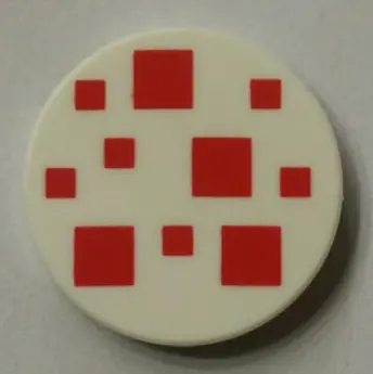 White Tile, Round 2 x 2 with Bottom Stud Holder with Red Squares Pattern (Minecraft Cake Frosting)