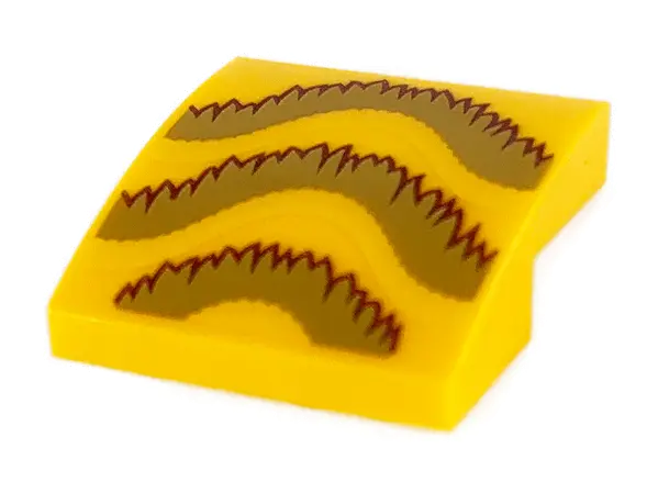 Bright Light Orange Slope, Curved 2 x 2 x 2/3 with Gold and Dark Red Fringe Pattern