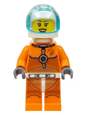 Astronaut - Female, Orange Spacesuit with Dark Bluish Gray Lines, Trans-Light Blue Visor, Open Mouth