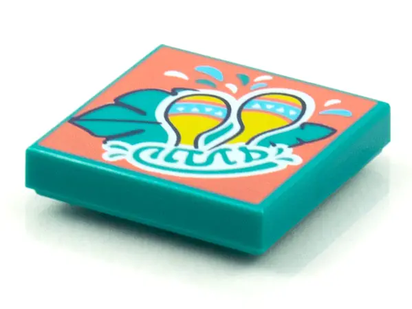 Dark Turquoise Tile 2 x 2 with BeatBit Album Cover - Maracas and Green Leaf Pattern