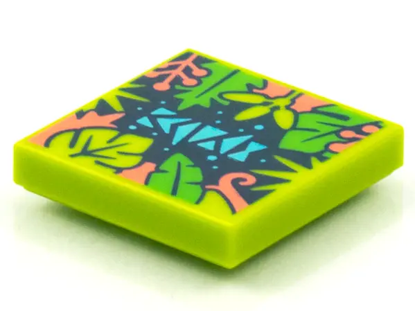 Lime Tile 2 x 2 with BeatBit Album Cover - Coral, Lime and Bright Green Tree Leaves Pattern