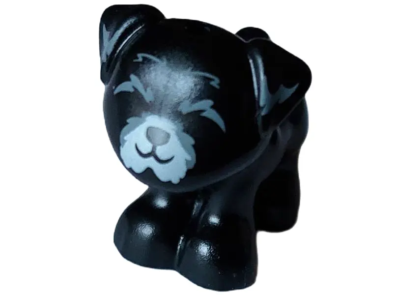 Black Dog, Friends Style, Pug, Standing with Light Bluish Gray Muzzle and Dark Bluish Gray Ears and 
