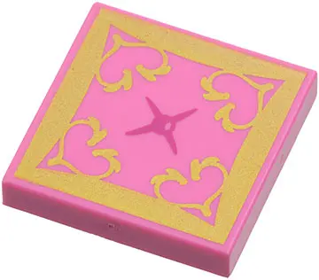 Dark Pink Tile 2 x 2 with Gold and Magenta Oriental Cushion Pattern