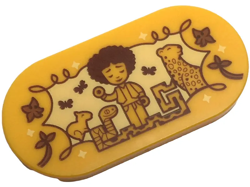 Bright Light Orange Tile, Round 2 x 4 Oval with Encanto Antonio Micro Doll, Jaguar, Capybara, Snake 