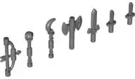 Dark Bluish Gray Minifigure, Weapon Pack, Axe, Bow, Knives, Scepters, and Sword, 7 in Bag (Multipack