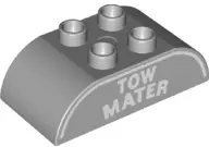 Light Bluish Gray Duplo, Brick 2 x 4 Slope Curved Double with White 'TOW MATER' and Curved Line Patt