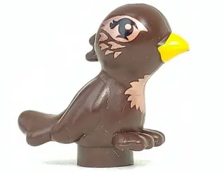 Dark Brown Bird, Friends Style with Bright Light Orange Beak and Copper Chest and Eyes Pattern