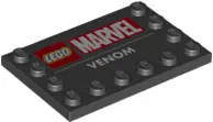 Black Tile, Modified 4 x 6 with Studs on Edges with Marvel Logo and 'VENOM' Pattern