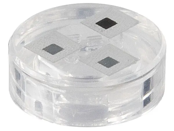 Trans-Clear Tile, Round 1 x 1 with Pixelated White Squares with Black and Dark Bluish Gray Centers P
