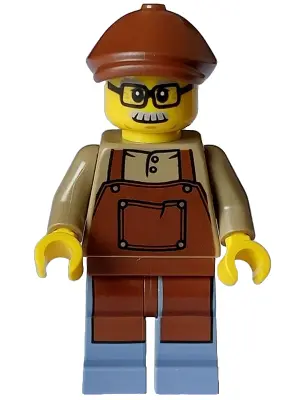 Lodge Owner - Male, Dark Tan Shirt with Reddish Brown Apron, Sand Blue Legs, Reddish Brown Flat Cap,