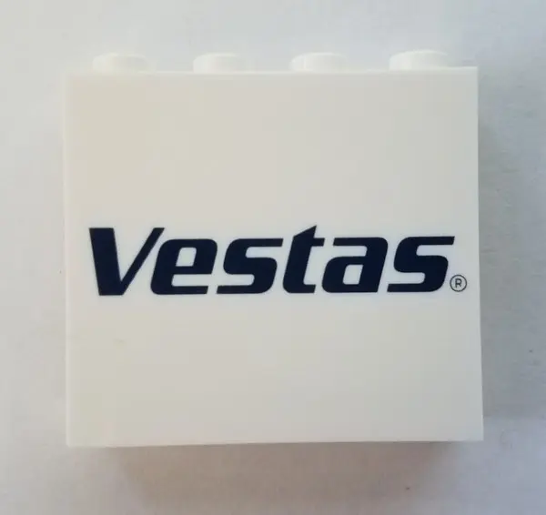 White Panel 1 x 4 x 3 with Side Supports - Hollow Studs with 'Vestas' Logo Pattern