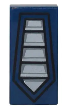 Dark Blue Tile 1 x 2 with Black Pentagonal Outline and Silver Vents Pattern