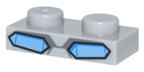 Light Bluish Gray Plate 1 x 2 with Medium Blue Mechanical Eyes Pattern (Optimus Prime)