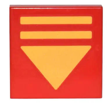 Red Tile 2 x 2 with Yellow Triangle Arrow and 2 Lines Pattern