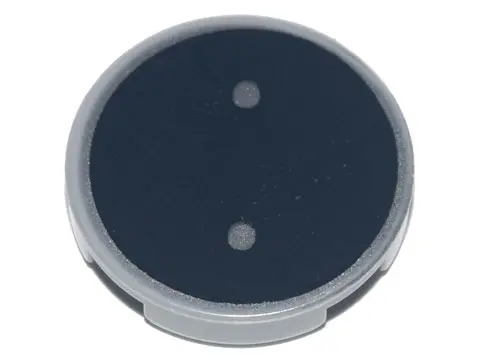 Light Bluish Gray Tile, Round 2 x 2 with Bottom Stud Holder with Metallic Silver ':' Colon Pattern