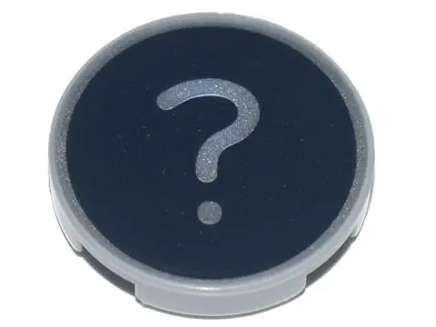 Light Bluish Gray Tile, Round 2 x 2 with Bottom Stud Holder with Metallic Silver '?' Question Mark P