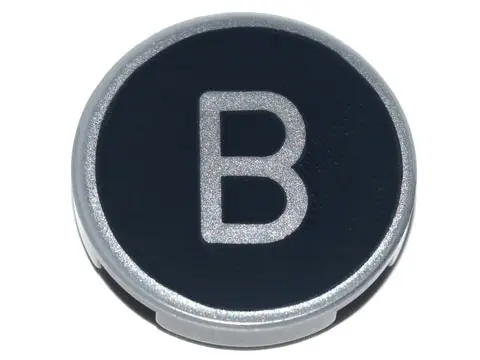 Light Bluish Gray Tile, Round 2 x 2 with Bottom Stud Holder with Silver Capital Letter B on Black Ba