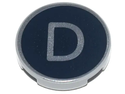 Light Bluish Gray Tile, Round 2 x 2 with Bottom Stud Holder with Silver Capital Letter D on Black Ba
