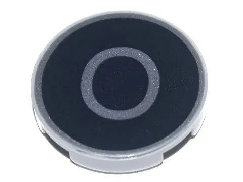 Light Bluish Gray Tile, Round 2 x 2 with Bottom Stud Holder with Silver Capital Letter O on Black Ba
