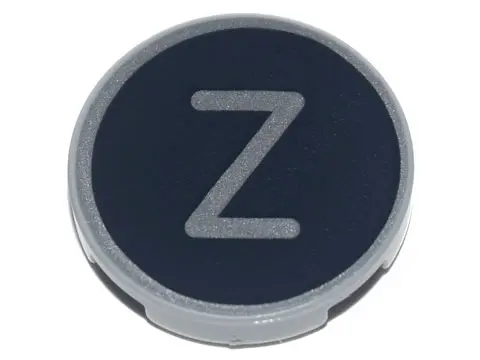 Light Bluish Gray Tile, Round 2 x 2 with Bottom Stud Holder with Silver Capital Letter Z on Black Ba