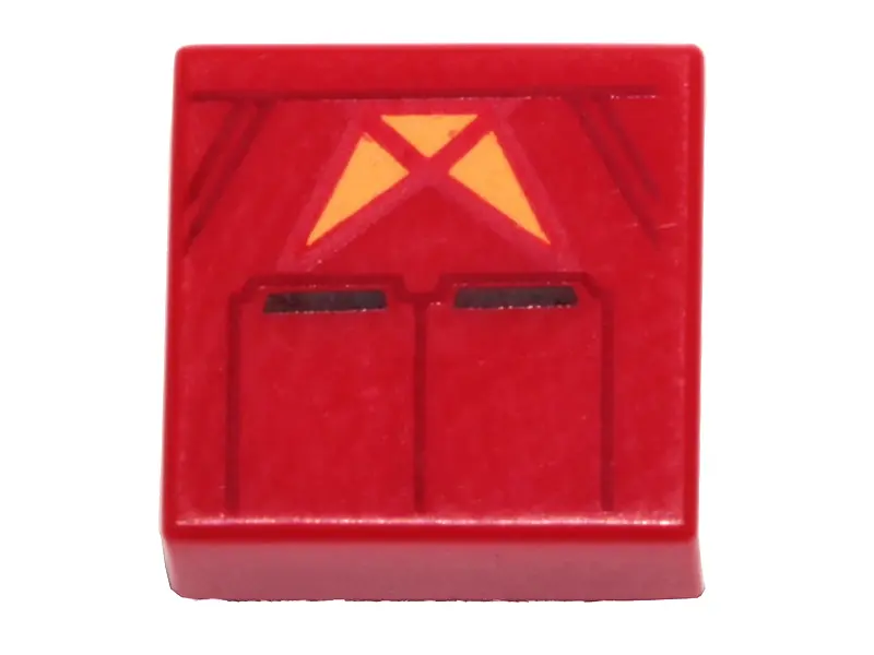 Red Tile 1 x 1 with SW Dark Red Lines, Black Bars and Yellow Triangles Pattern