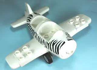 White Duplo Airplane Small with Rear Cargo Bay, Light Bluish Gray Wheels Assembly and Zebra Stripes 