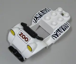 White Duplo Cabin 4 x 7 x 2 Four Wheel Bike with Black Handlebars with 'ZOO' and Animal Stripes Patt