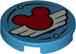 Dark Azure Tile, Round 2 x 2 with Bottom Stud Holder with Red Mickey Mouse Logo and White Pilot Wing