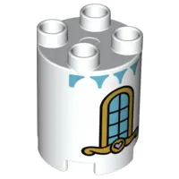 White Duplo, Brick Round 2 x 2 x 2 with Rounded Window with Panes Pattern