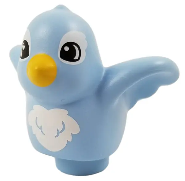Bright Light Blue Duplo Bird with White Chest and Eye Feathers, Yellow Beak Pattern